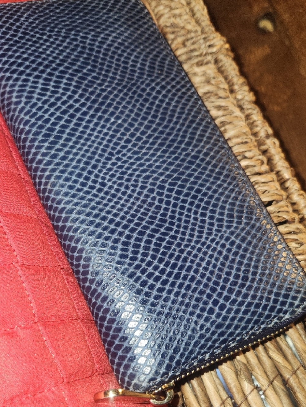 Michael Kors Navy Blue Snake-Embossed Zip Wallet with Gold Plaque - Picture 13 of 13
